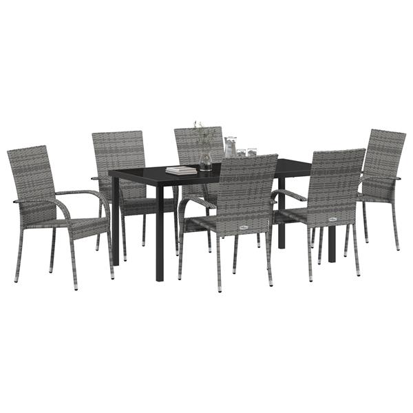 Grote foto vidaxl tuin eetset 7 pcs grijs poly riet tuin en terras tuinmeubelen