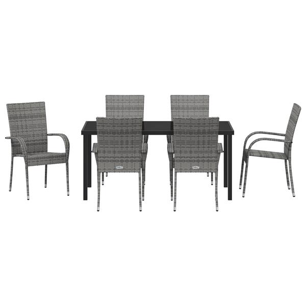 Grote foto vidaxl tuin eetset 7 pcs grijs poly riet tuin en terras tuinmeubelen