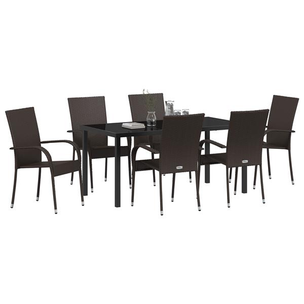 Grote foto vidaxl tuin eetset 7 pcs bruin poly riet tuin en terras tuinmeubelen