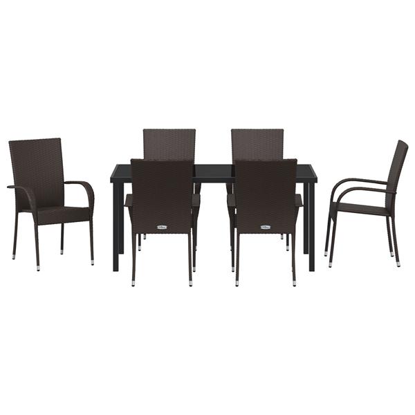 Grote foto vidaxl tuin eetset 7 pcs bruin poly riet tuin en terras tuinmeubelen