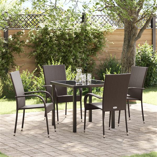 Grote foto vidaxl tuin eetset 5 pcs bruin poly riet tuin en terras tuinmeubelen