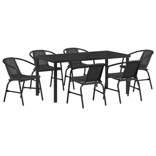 Grote foto vidaxl tuin eetset 7 pcs zwart poly riet tuin en terras tuinmeubelen