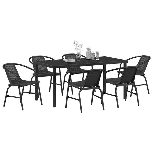 Grote foto vidaxl tuin eetset 7 pcs zwart poly riet tuin en terras tuinmeubelen