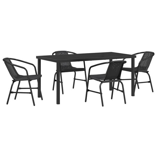 Grote foto vidaxl tuin eetset 5 pcs zwart poly riet tuin en terras tuinmeubelen