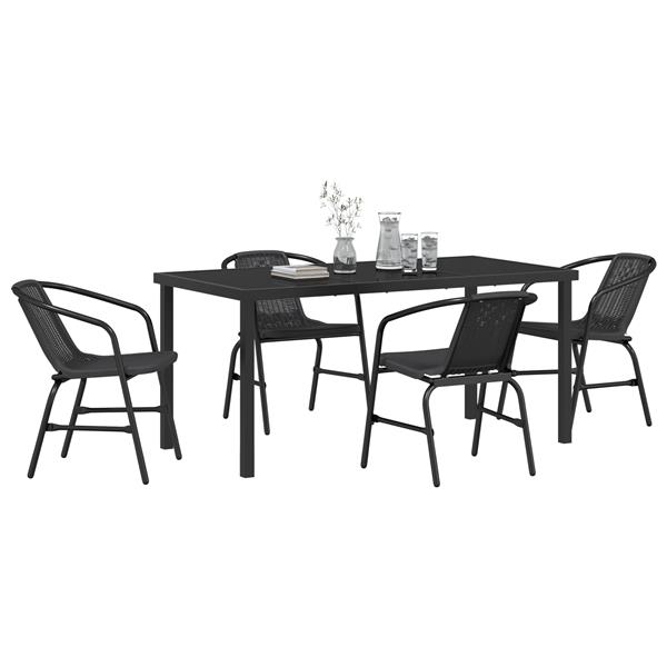 Grote foto vidaxl tuin eetset 5 pcs zwart poly riet tuin en terras tuinmeubelen