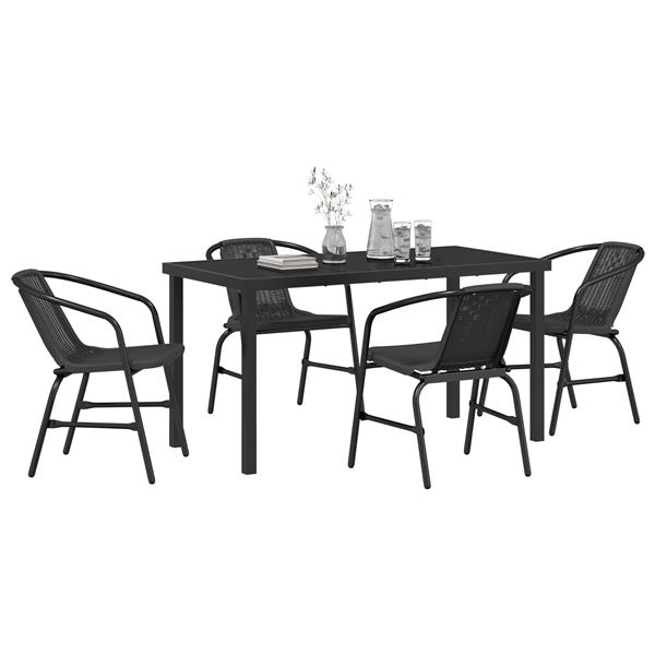 Grote foto vidaxl tuin eetset 5 pcs zwart poly riet tuin en terras tuinmeubelen