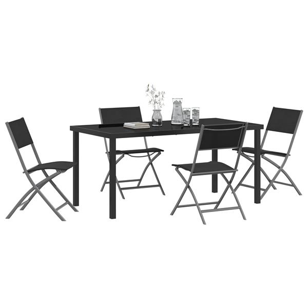 Grote foto vidaxl tuin eetset 5 pcs zwart textilene en staal tuin en terras tuinmeubelen