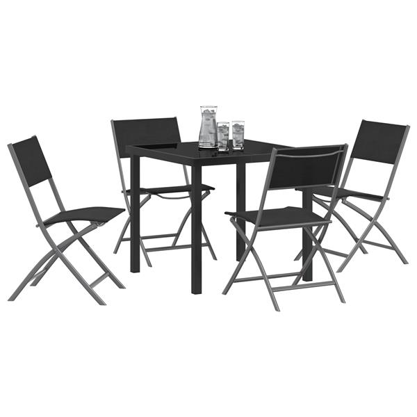 Grote foto vidaxl tuin eetset 5 pcs zwart textilene en staal tuin en terras tuinmeubelen
