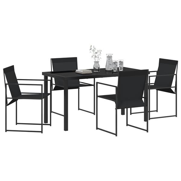Grote foto vidaxl tuin eetset 5 pcs zwart textilene en staal met poedercoating tuin en terras tuinmeubelen