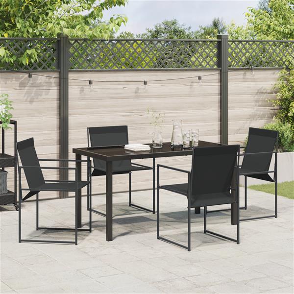 Grote foto vidaxl tuin eetset 5 pcs zwart textilene en staal met poedercoating tuin en terras tuinmeubelen