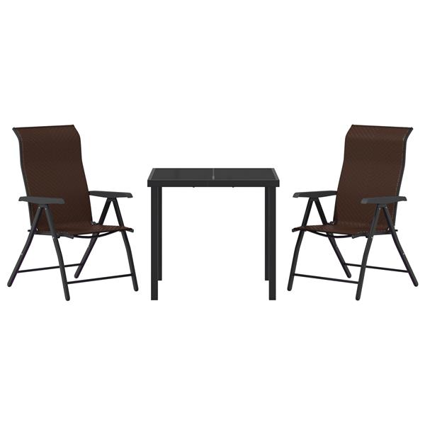 Grote foto vidaxl tuin eetset 3 pcs bruin poly riet tuin en terras tuinmeubelen