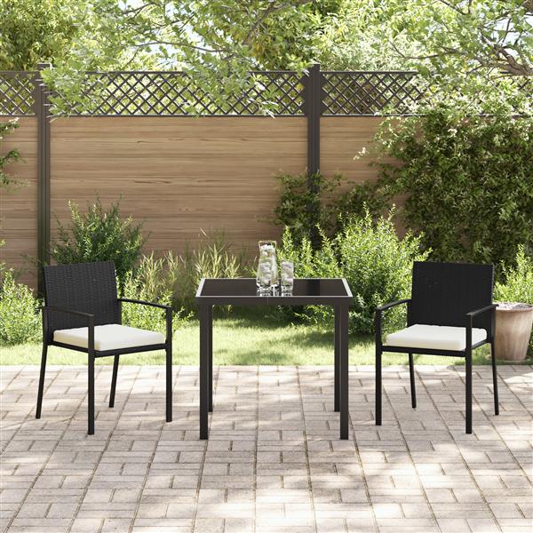 Grote foto vidaxl tuin eetset 3 pcs zwart poly riet tuin en terras tuinmeubelen
