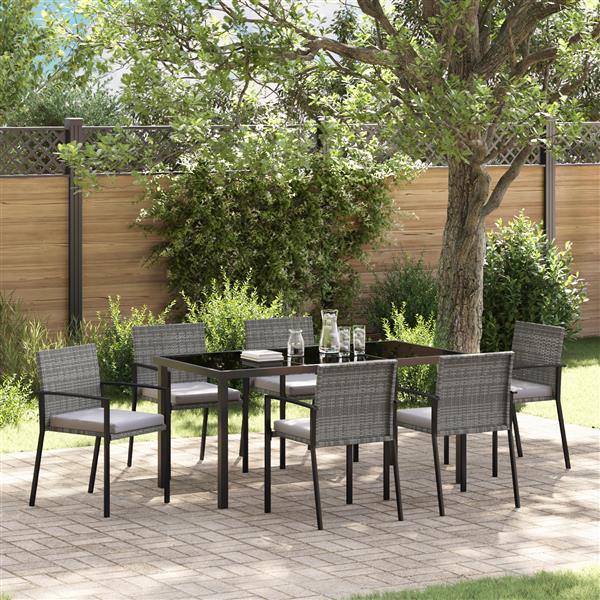 Grote foto vidaxl tuin eetset 7 pcs grijs poly riet tuin en terras tuinmeubelen