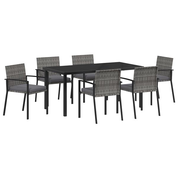 Grote foto vidaxl tuin eetset 7 pcs grijs poly riet tuin en terras tuinmeubelen