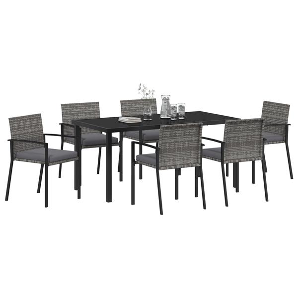 Grote foto vidaxl tuin eetset 7 pcs grijs poly riet tuin en terras tuinmeubelen