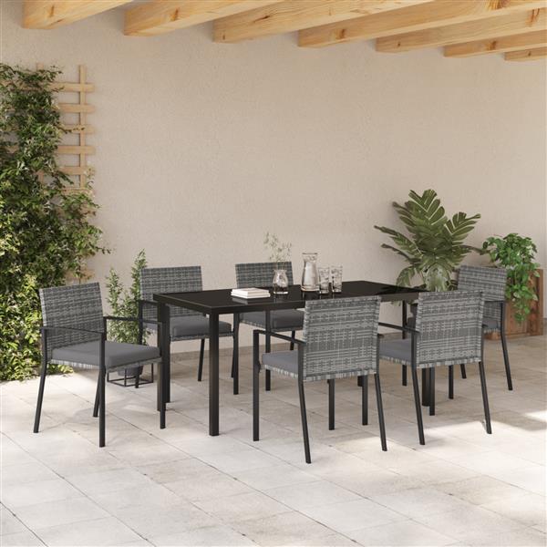Grote foto vidaxl tuin eetset 7 pcs grijs poly riet tuin en terras tuinmeubelen