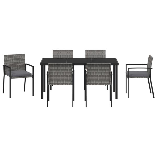 Grote foto vidaxl tuin eetset 7 pcs grijs poly riet tuin en terras tuinmeubelen