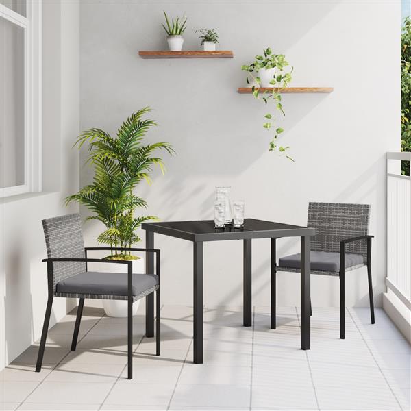 Grote foto vidaxl tuin eetset 3 pcs grijs poly riet tuin en terras tuinmeubelen