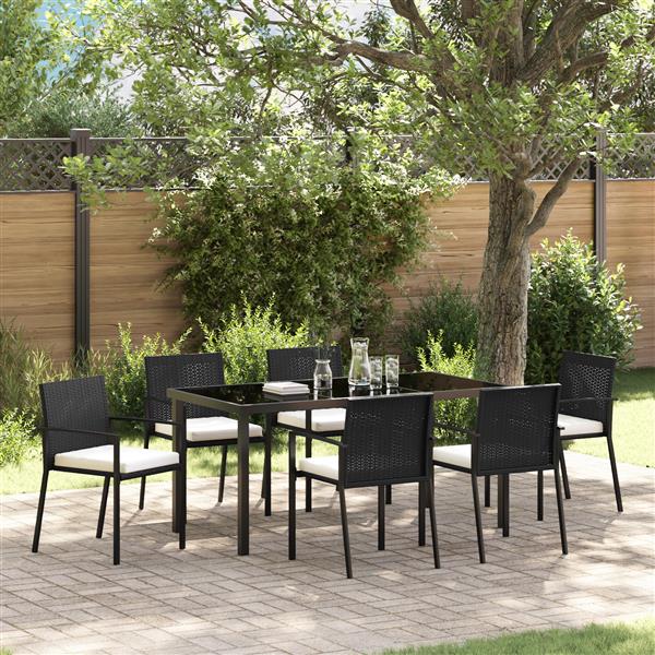 Grote foto vidaxl tuin eetset 7 pcs zwart poly riet tuin en terras tuinmeubelen
