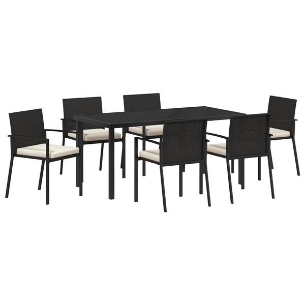 Grote foto vidaxl tuin eetset 7 pcs zwart poly riet tuin en terras tuinmeubelen
