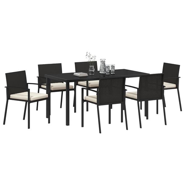 Grote foto vidaxl tuin eetset 7 pcs zwart poly riet tuin en terras tuinmeubelen