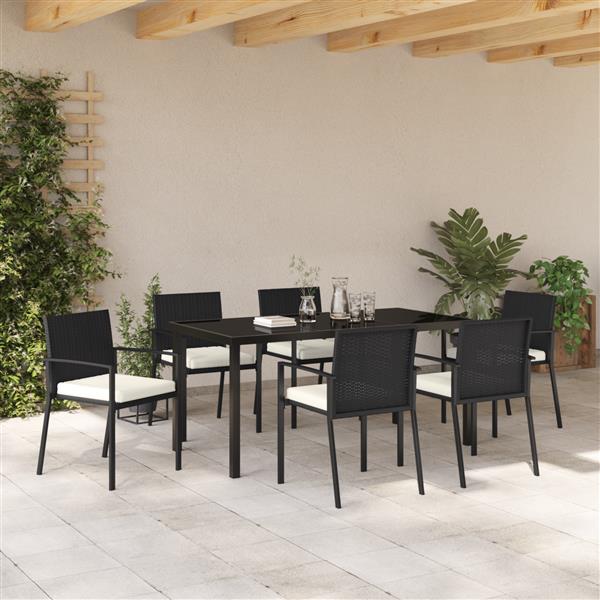 Grote foto vidaxl tuin eetset 7 pcs zwart poly riet tuin en terras tuinmeubelen