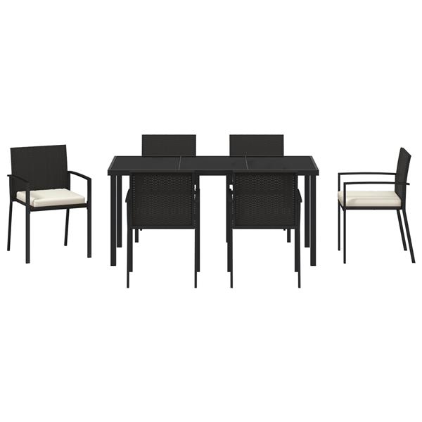 Grote foto vidaxl tuin eetset 7 pcs zwart poly riet tuin en terras tuinmeubelen