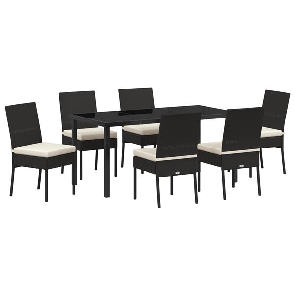 Grote foto vidaxl tuin eetset 7 pcs zwart poly riet tuin en terras tuinmeubelen