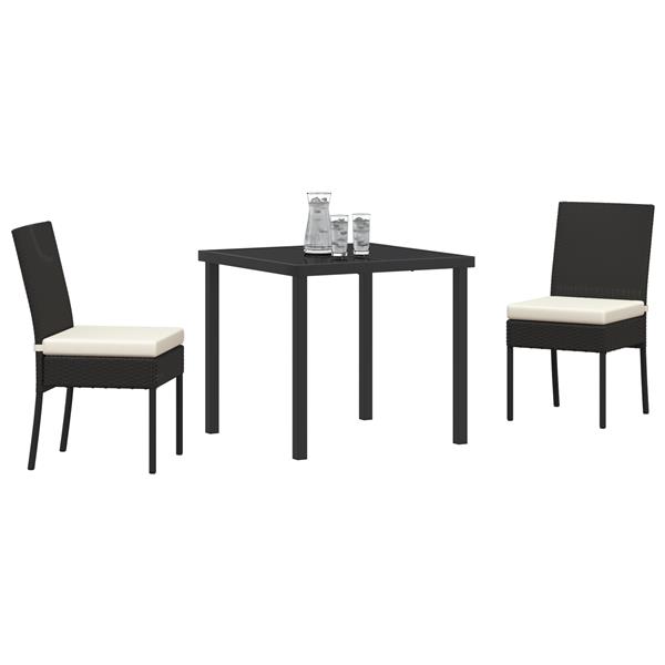 Grote foto vidaxl tuin eetset 3 pcs zwart poly riet tuin en terras tuinmeubelen