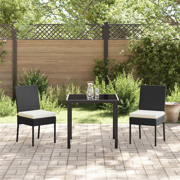 Grote foto vidaxl tuin eetset 3 pcs zwart poly riet tuin en terras tuinmeubelen