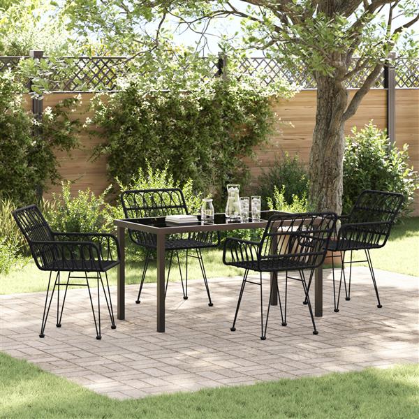 Grote foto vidaxl tuin eetset 5 pcs zwart poly riet tuin en terras tuinmeubelen