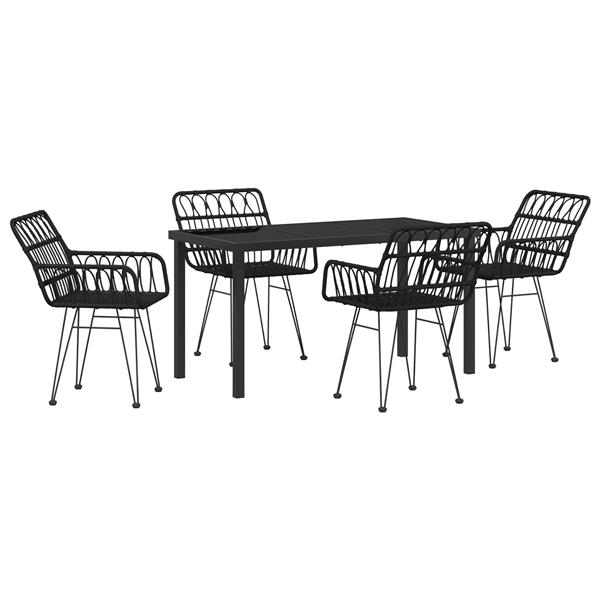Grote foto vidaxl tuin eetset 5 pcs zwart poly riet tuin en terras tuinmeubelen