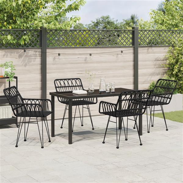 Grote foto vidaxl tuin eetset 5 pcs zwart poly riet tuin en terras tuinmeubelen