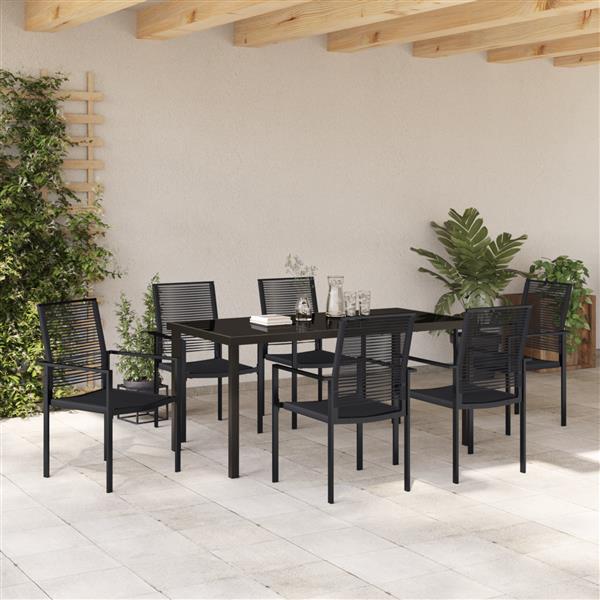 Grote foto vidaxl tuin eetset 7 pcs zwart pvc riet tuin en terras tuinmeubelen