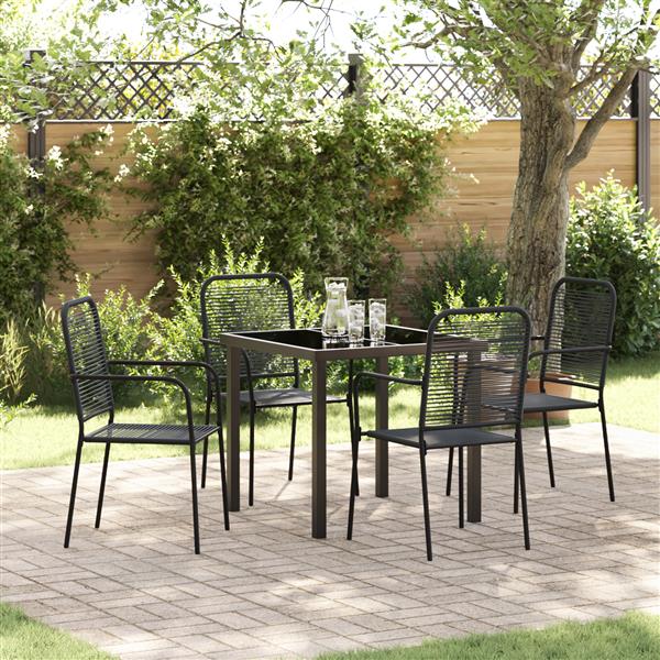 Grote foto vidaxl tuin eetset 5 pcs zwart katoen touw en staal tuin en terras tuinmeubelen