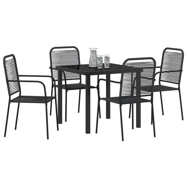 Grote foto vidaxl tuin eetset 5 pcs zwart katoen touw en staal tuin en terras tuinmeubelen