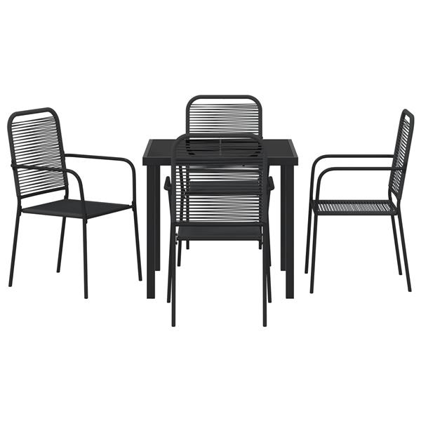 Grote foto vidaxl tuin eetset 5 pcs zwart katoen touw en staal tuin en terras tuinmeubelen