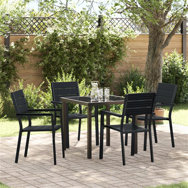 Grote foto vidaxl tuin eetset 5 pcs zwart hdpe tuin en terras tuinmeubelen