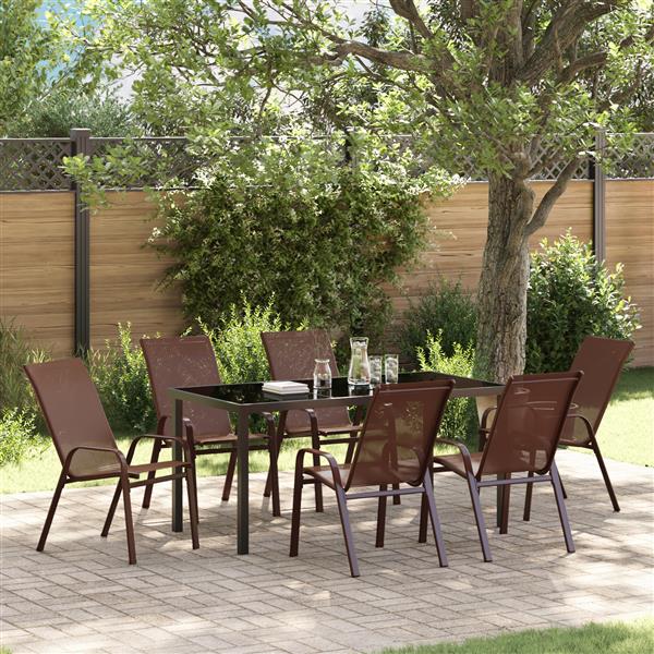 Grote foto vidaxl tuin eetset 7 pcs bruin textilene en staal tuin en terras tuinmeubelen
