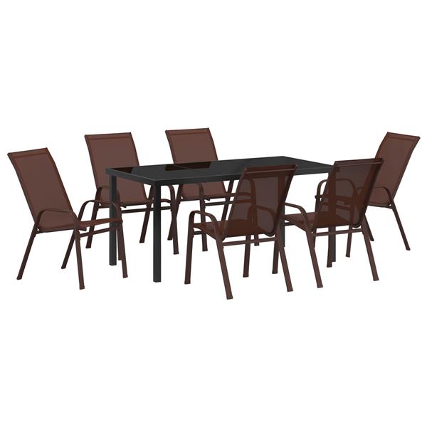Grote foto vidaxl tuin eetset 7 pcs bruin textilene en staal tuin en terras tuinmeubelen