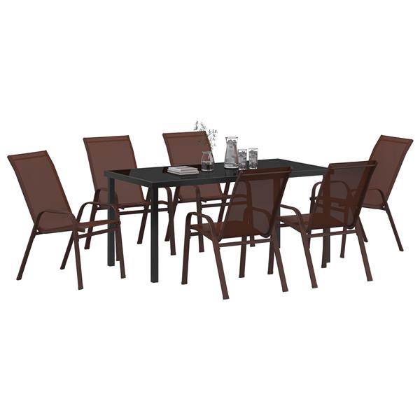 Grote foto vidaxl tuin eetset 7 pcs bruin textilene en staal tuin en terras tuinmeubelen