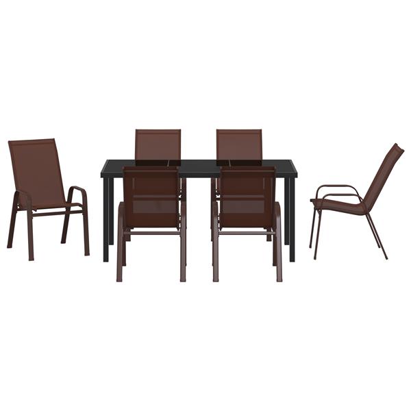 Grote foto vidaxl tuin eetset 7 pcs bruin textilene en staal tuin en terras tuinmeubelen