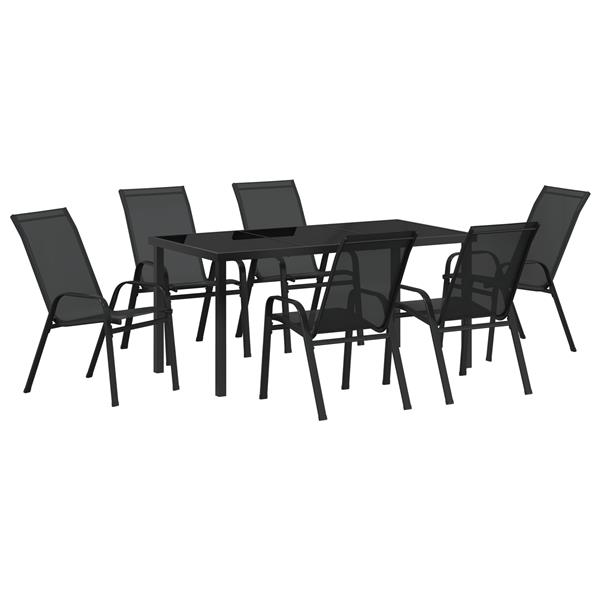 Grote foto vidaxl tuin eetset 7 pcs zwart textilene en staal tuin en terras tuinmeubelen