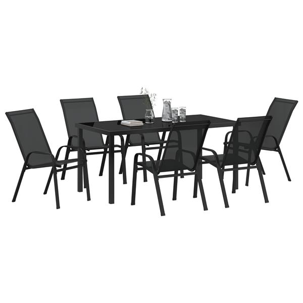 Grote foto vidaxl tuin eetset 7 pcs zwart textilene en staal tuin en terras tuinmeubelen