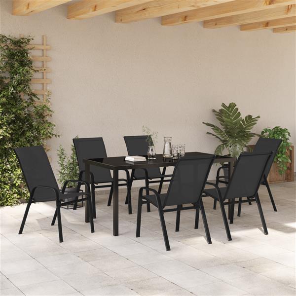 Grote foto vidaxl tuin eetset 7 pcs zwart textilene en staal tuin en terras tuinmeubelen