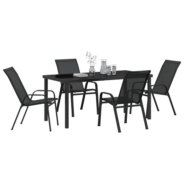 Grote foto vidaxl tuin eetset 5 pcs zwart textilene en staal tuin en terras tuinmeubelen