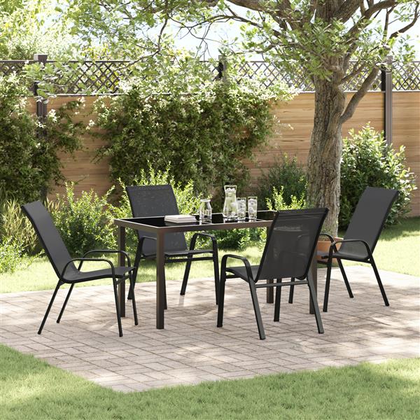 Grote foto vidaxl tuin eetset 5 pcs zwart textilene en staal tuin en terras tuinmeubelen