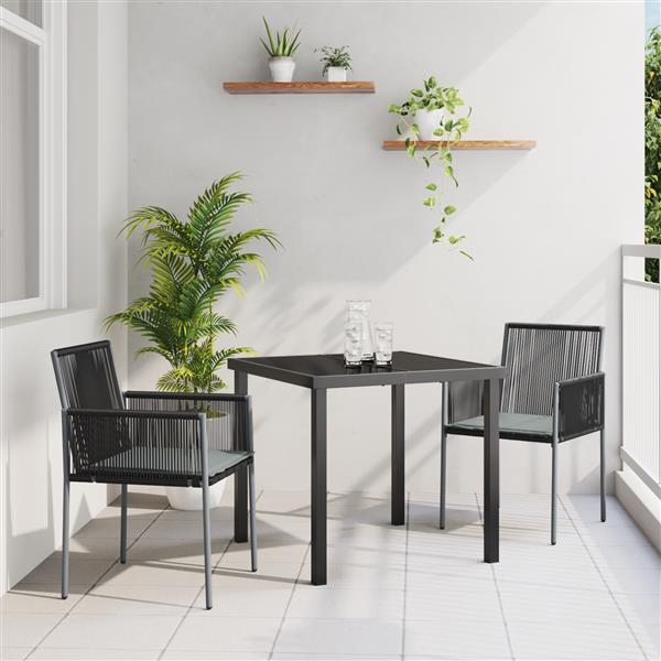 Grote foto vidaxl tuin eetset 3 pcs zwart poly riet tuin en terras tuinmeubelen