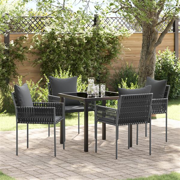 Grote foto vidaxl tuin eetset 5 pcs zwart poly riet tuin en terras tuinmeubelen