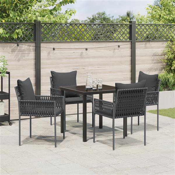 Grote foto vidaxl tuin eetset 5 pcs zwart poly riet tuin en terras tuinmeubelen